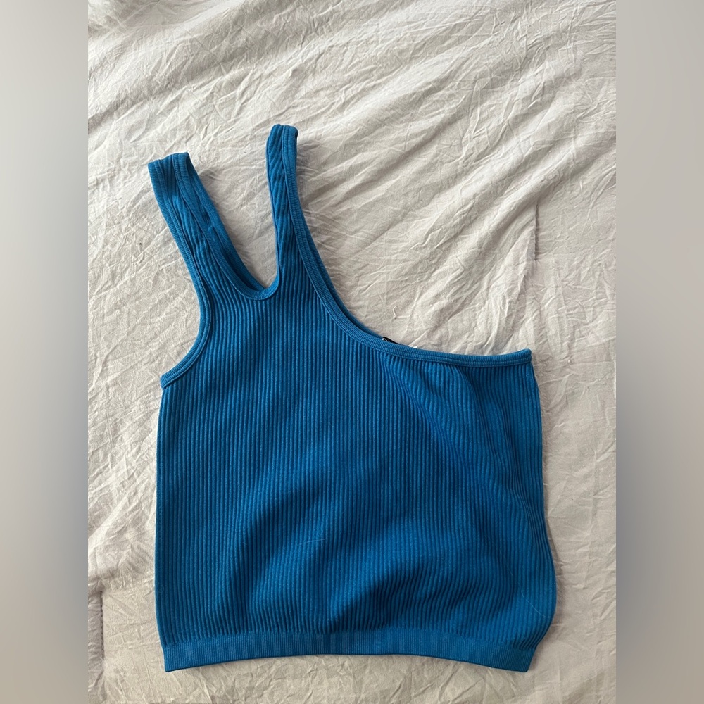 Zara One Shoulder Ribbed Blue Cropped Top Size XS/Small
